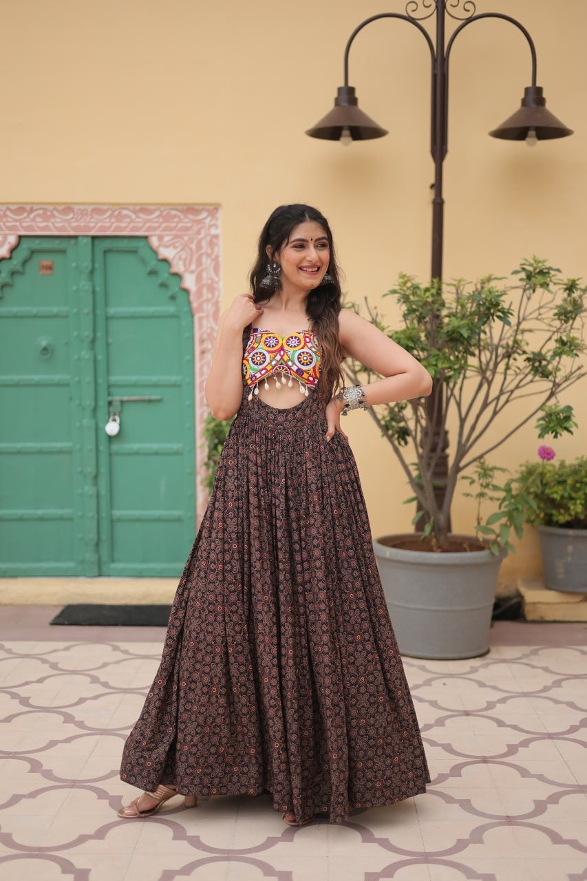 Designer 2024 Kutchi Gamthi lace and Kodi work Navratri Gown