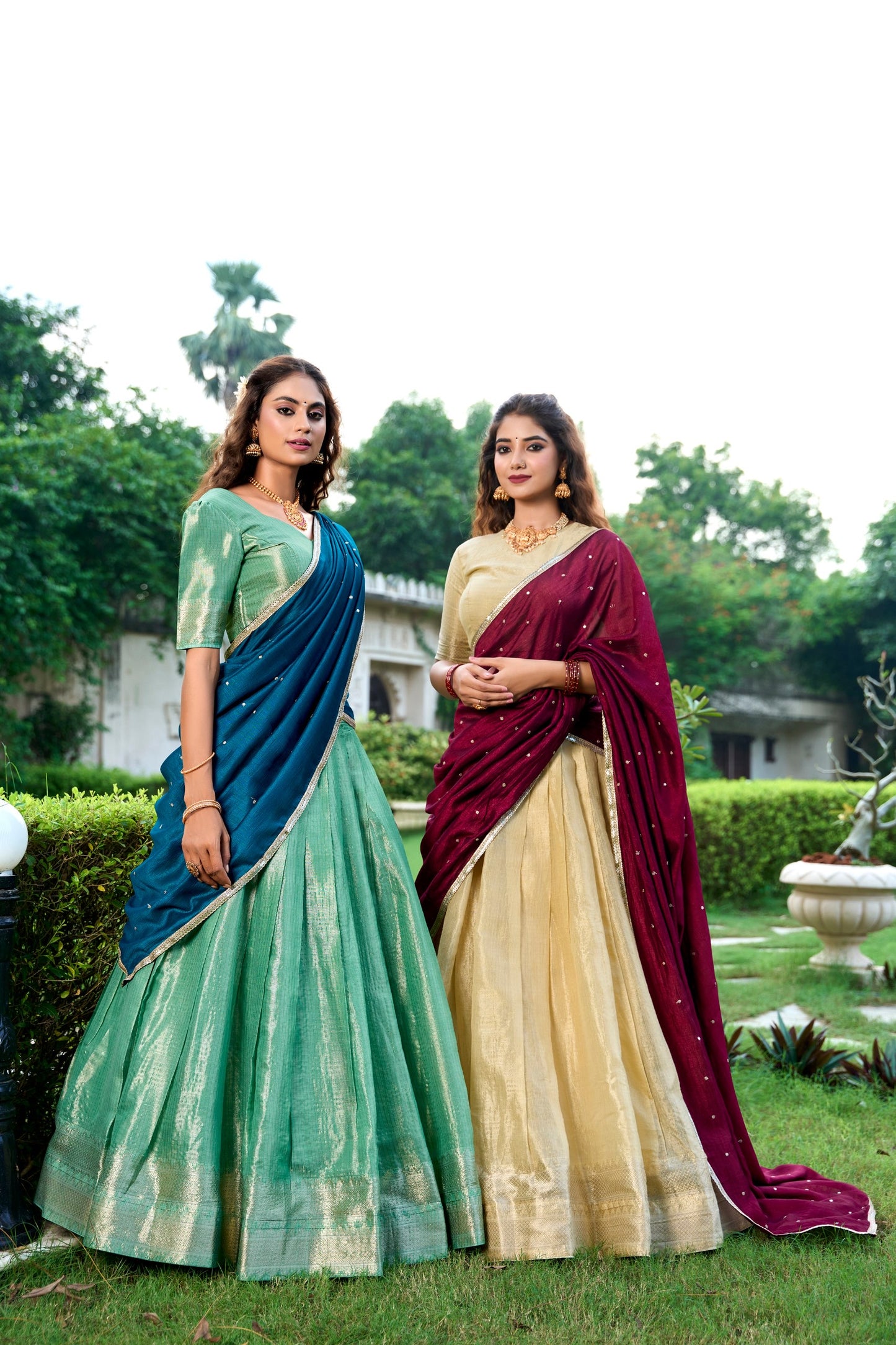 Introducing the exquisite Shivtraa Lehenga Collection, featuring the finest Kanchipuram weave beautifully styled for any festive occasion.
