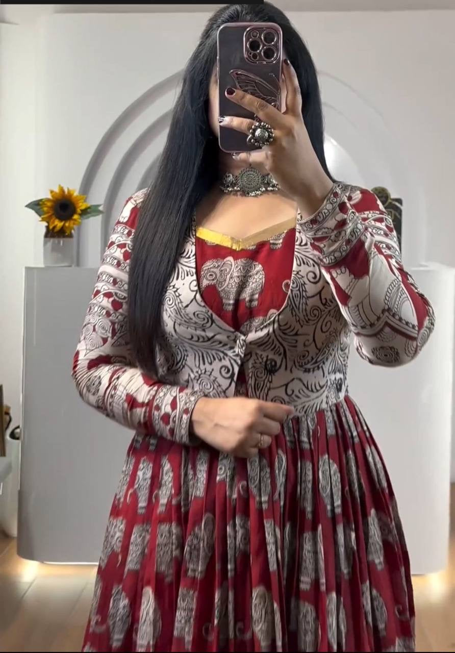 Shivtraa Brand is launching a Maroon Kalamkari Gown with a matching Jacket