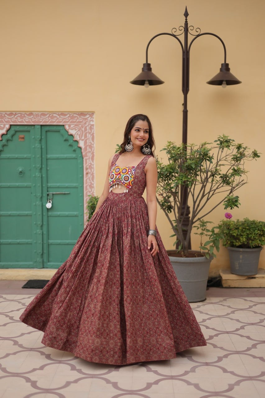 Designer 2024 Kutchi Gamthi lace and Kodi work Navratri Gown
