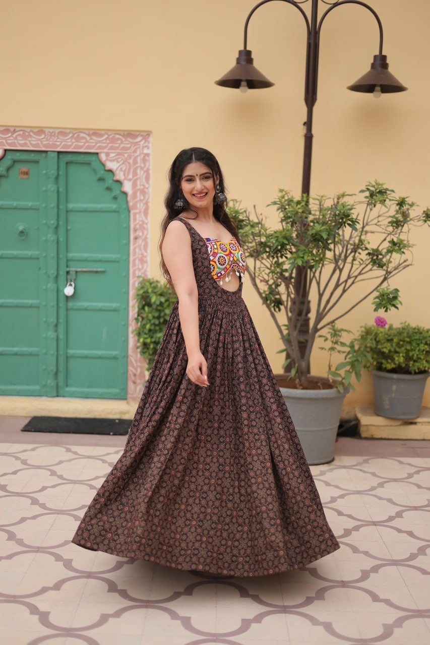 Designer 2024 Kutchi Gamthi lace and Kodi work Navratri Gown