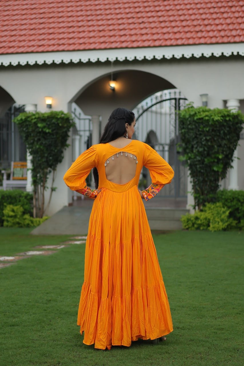 NAVRATRI DESIGNER MUSTERD GOWN COLLECTIONS FOR 2025 CELEBRATING GUJJUS GARBA