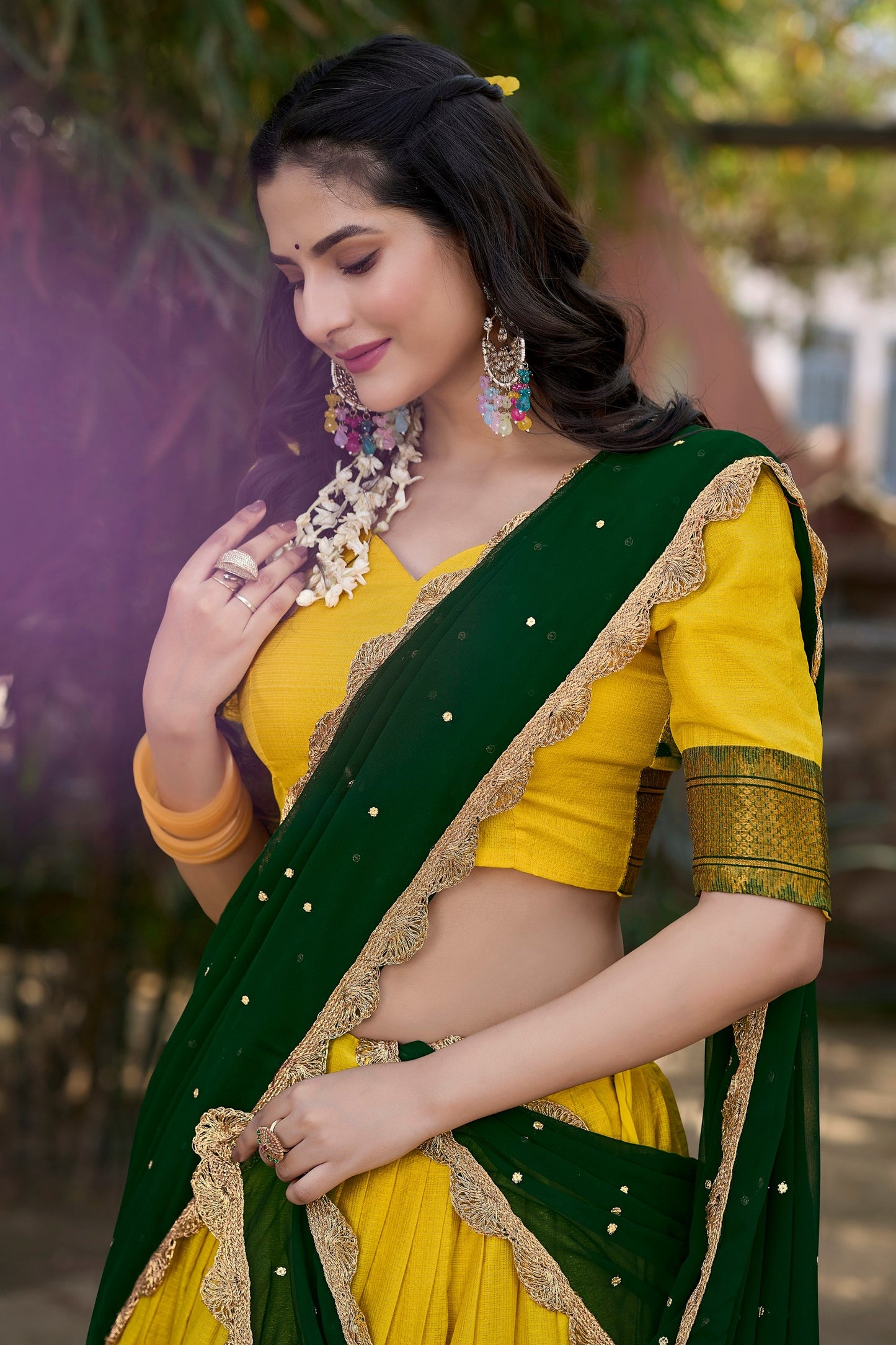 Ishaani Attention Stunning Cotton Silk Thread Embroidery Lehenga Choli Wid Drape Georgette Dupatta