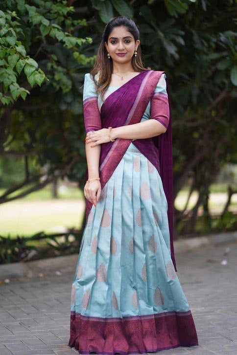 Grey Magenta Stunning Festival South Indian Designer Half Saree