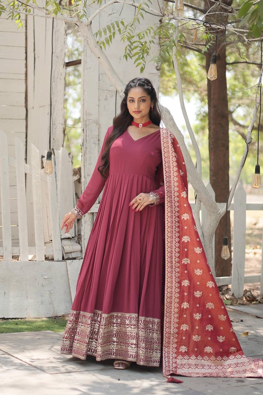 Twining Designer Sky-Deep Pink Two Colour Festival Gown with Dupatta