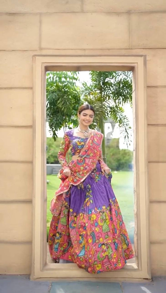 Introducing the Shivtraa Lux Designed Kalamkari Art Printed Lehenga Choli!