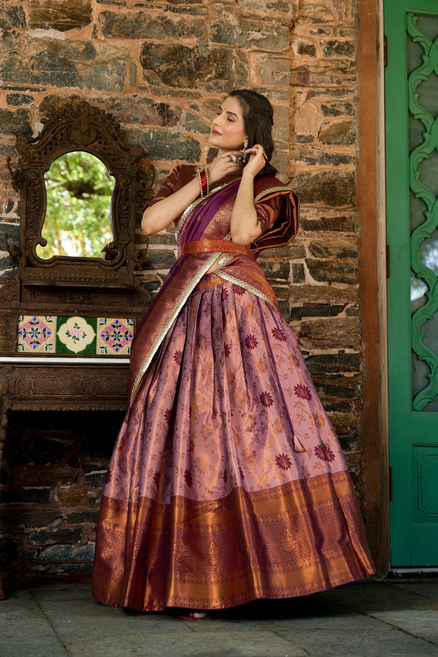 Elegant nd Simple Crafted Jacquard Silk Pattu Lehenga Choli For Celebration Season’s