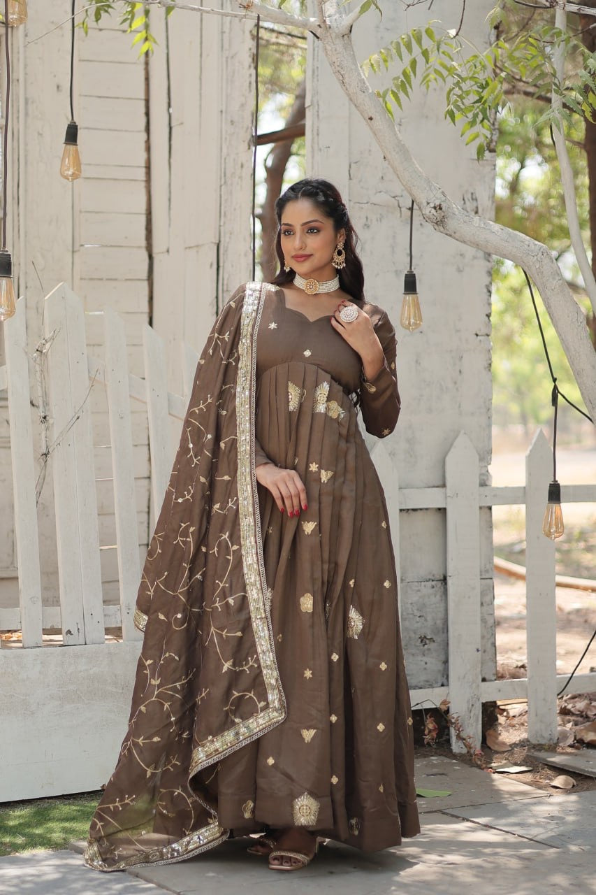 Modern Stylish Designer Worked Beige or Purple Two Gown with Rich Dupatta