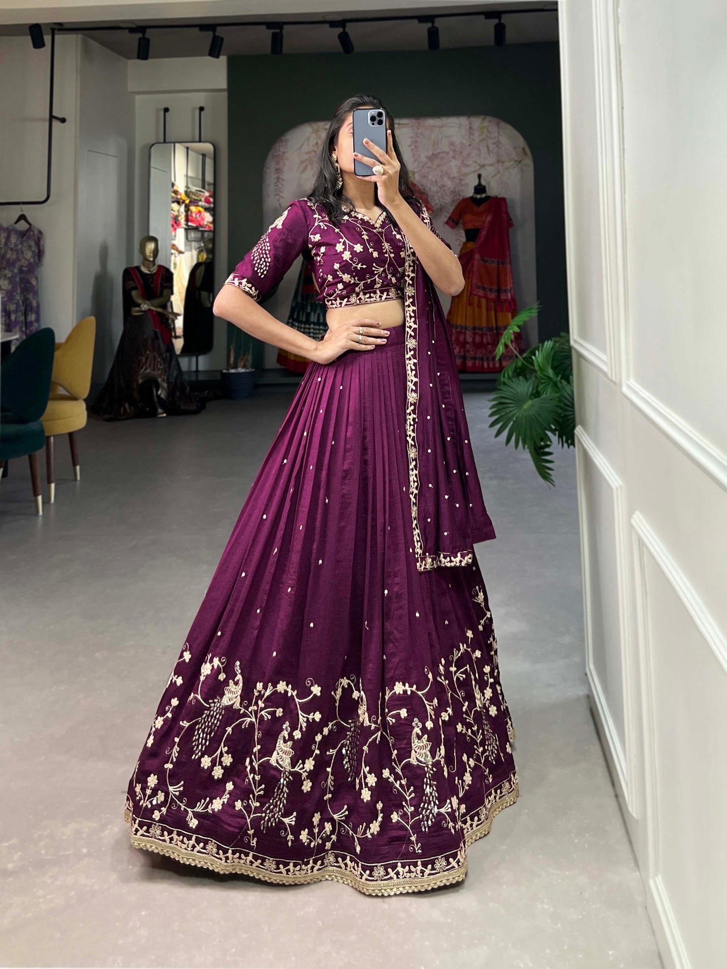 Wine Victoria Silk wid Sequins and Embroidered Worked Lehenga Choli