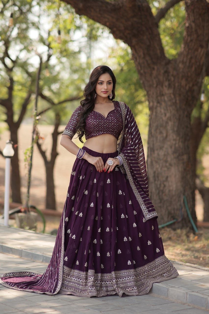 Functional Wedding & Party Designer Deep Purple Lehenga Choli