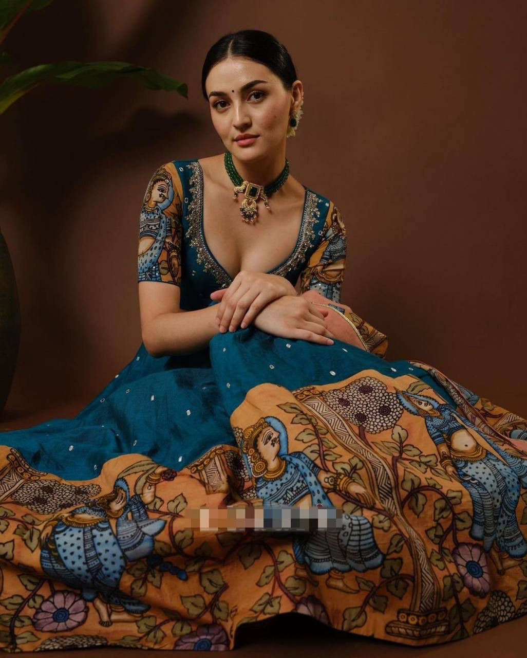 Nebula Blue Wid Multi Kalamkari Print Lehenga Choli