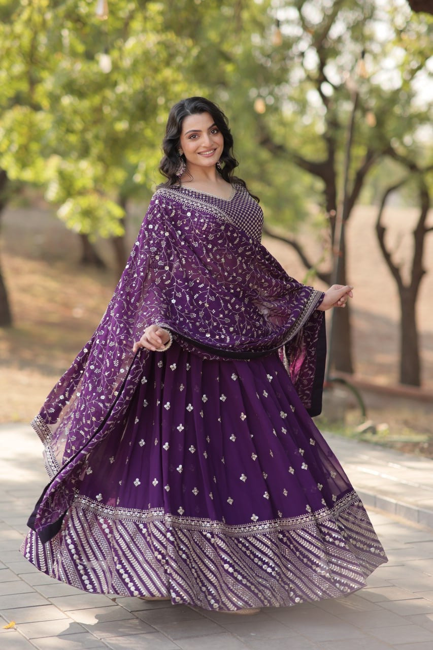 Blossom Purple Embroidery Worked Designer Modern Lehenga Choli