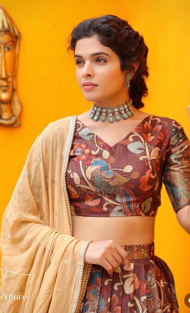 Chocolate Brown Wid Multi Kalamkari Print Lehenga Choli