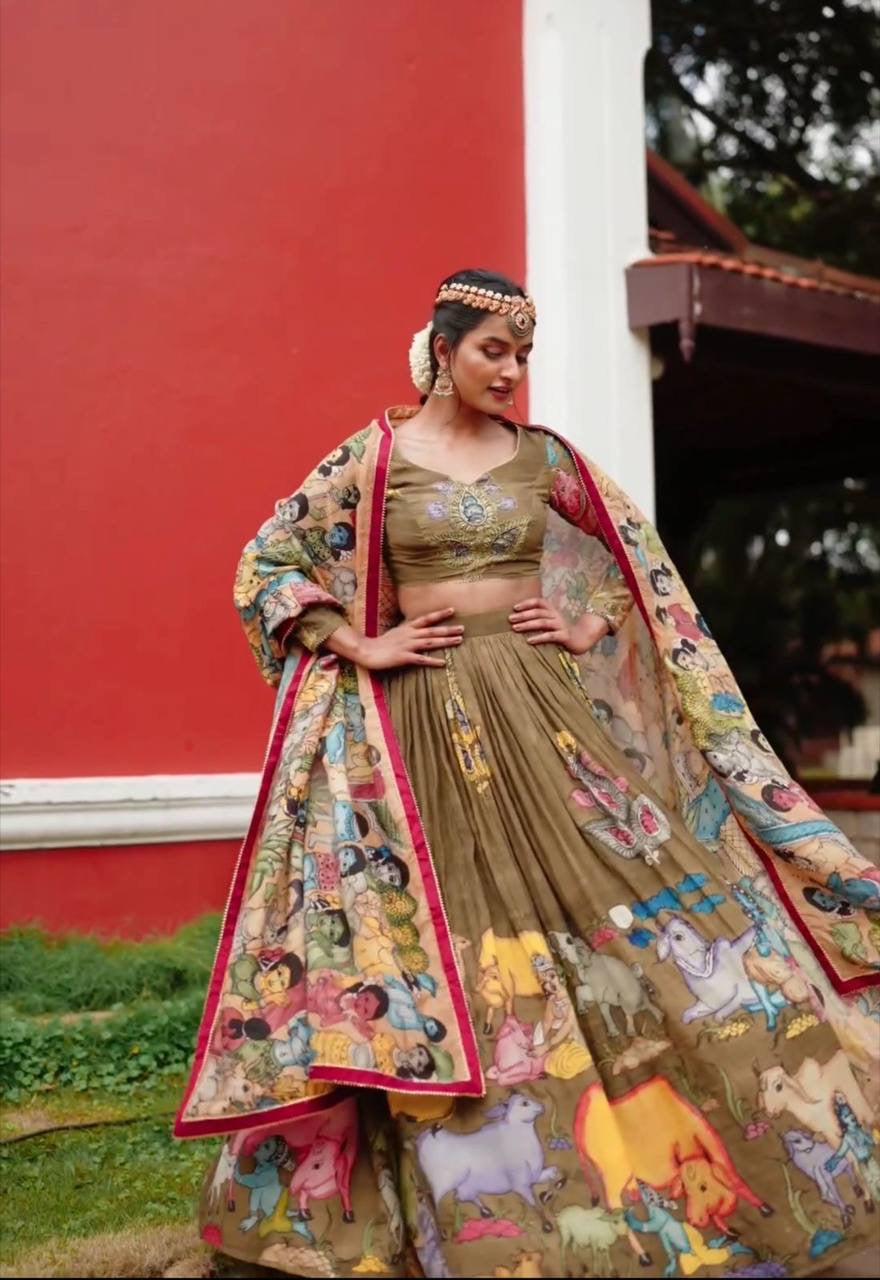 Twinning Dual Combination Colour Wid Multi Kalamkari Print Lehenga Choli