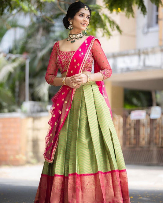 Parrot Rani Combined Colour Designer Festival Lehenga Half Saree