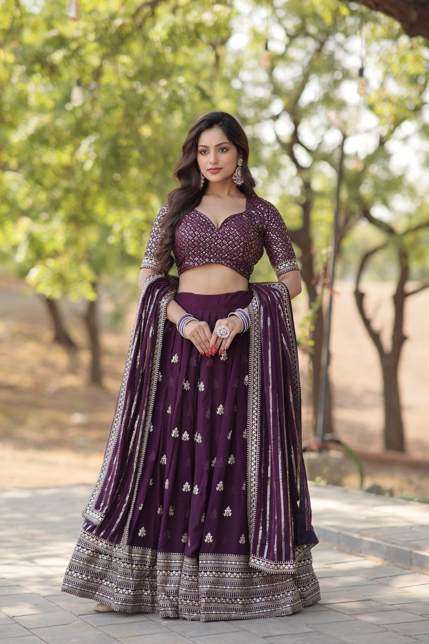 Functional Wedding & Party Designer Deep Purple Lehenga Choli