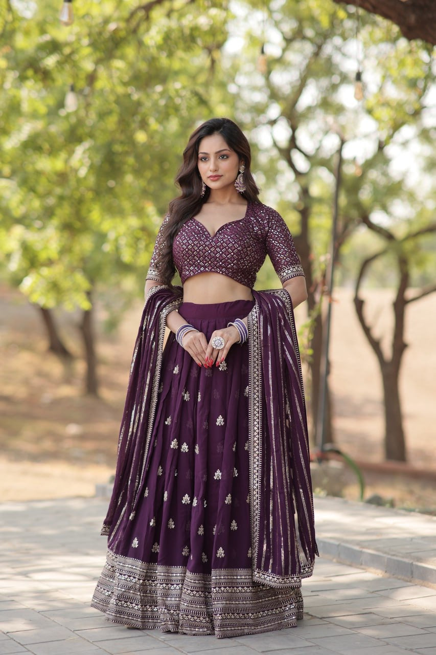 Functional Wedding & Party Designer Deep Purple Lehenga Choli