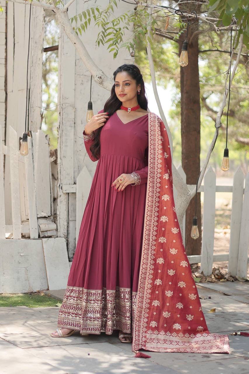 Twining Designer Sky-Deep Pink Two Colour Festival Gown with Dupatta