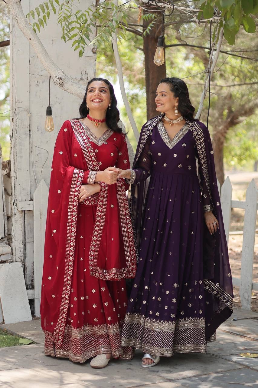 Modern Stylish Maroon & Purple Designer Anarkali Gown