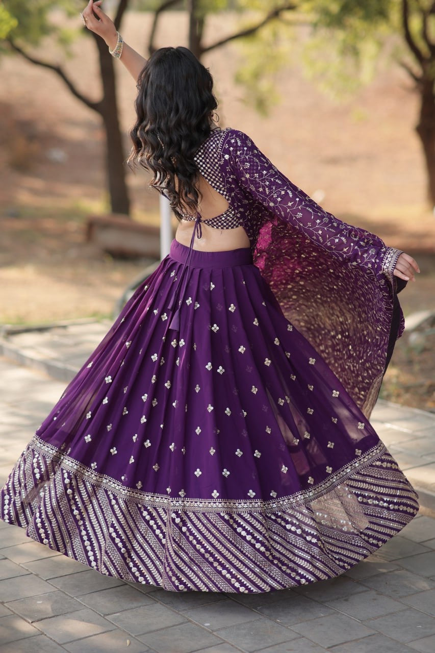 Blossom Purple Embroidery Worked Designer Modern Lehenga Choli