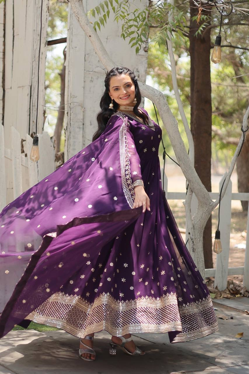 Modern Stylish Maroon & Purple Designer Anarkali Gown