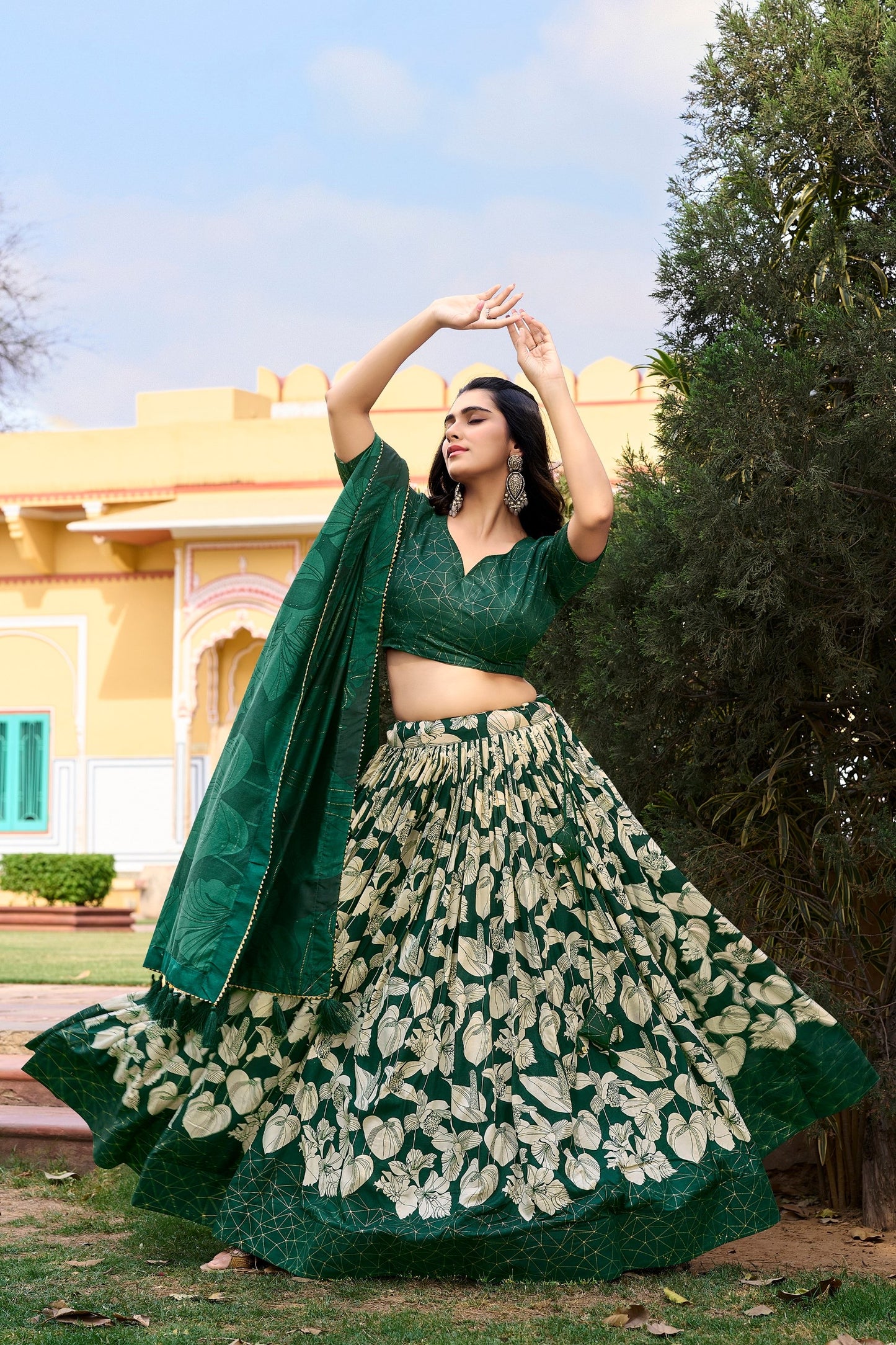 Ethnic Look Tussar Silk Printed Lehenga Choli for festive occasions