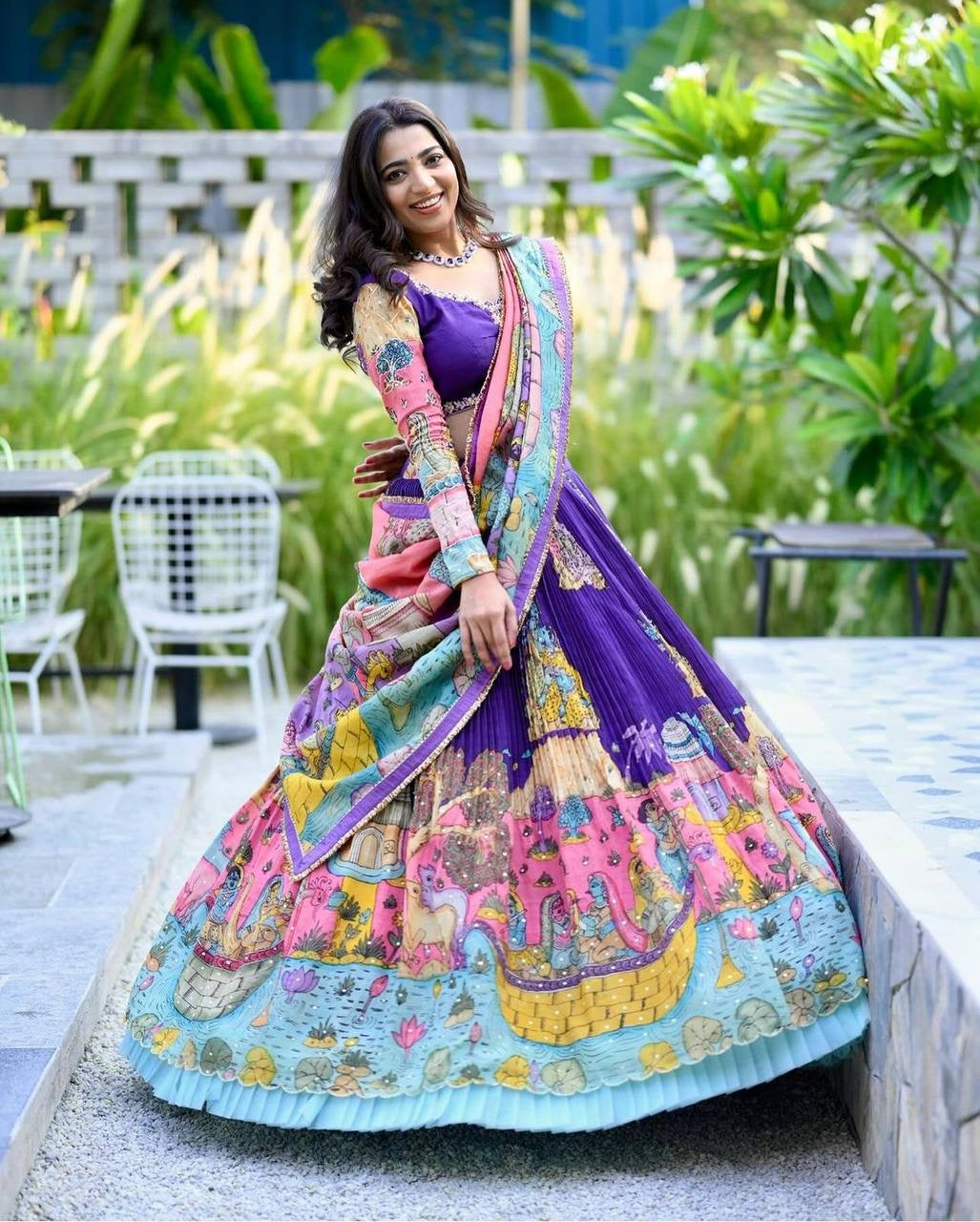 Royal Blue Wid Multi Kalamkari Print Lehenga Choli