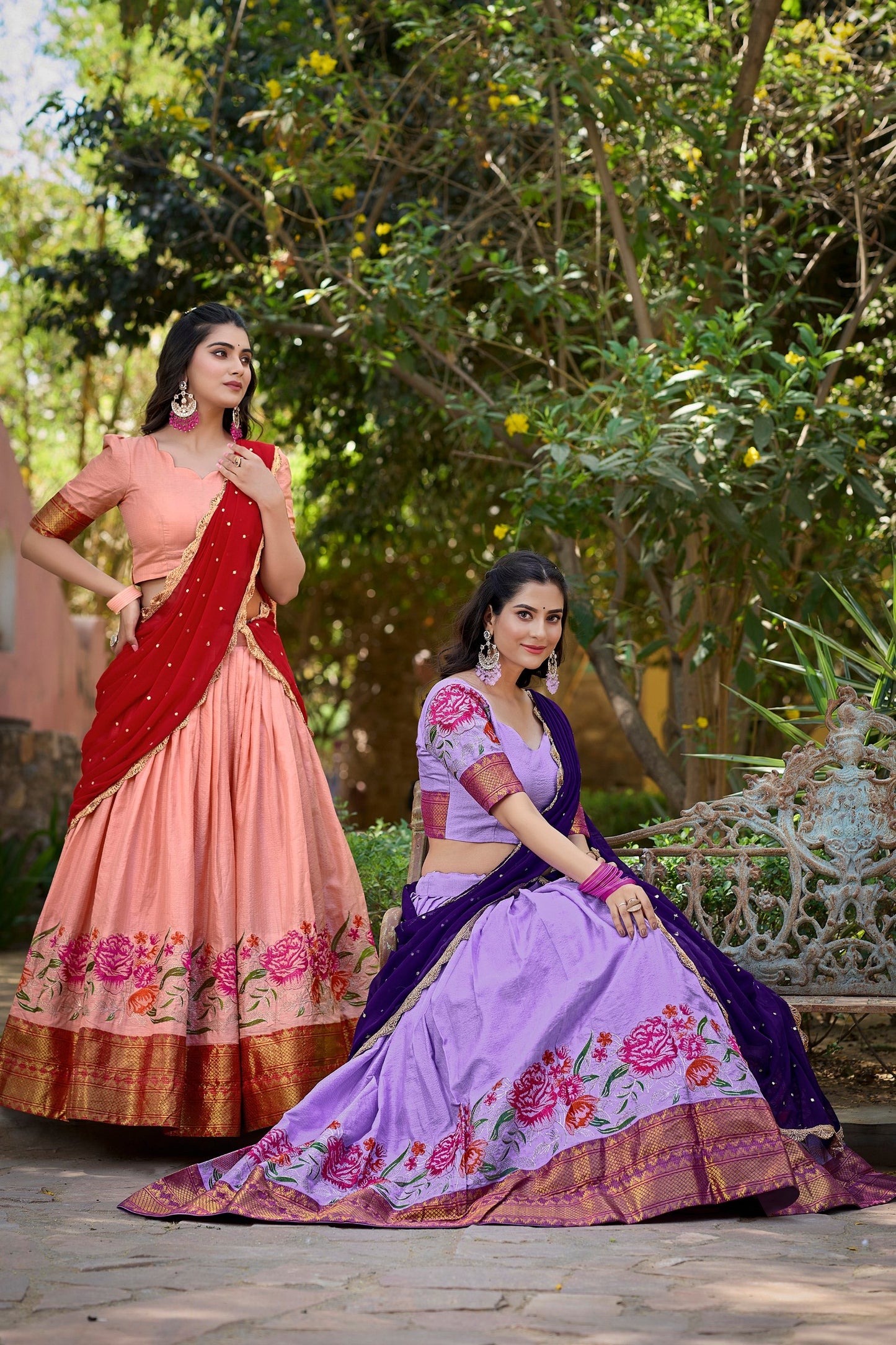 Ishaani Attention Stunning Cotton Silk Thread Embroidery Lehenga Choli Wid Drape Georgette Dupatta