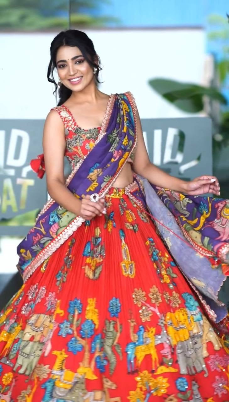 Red Purple Designer Multi Kalamkari Print Lehenga Choli