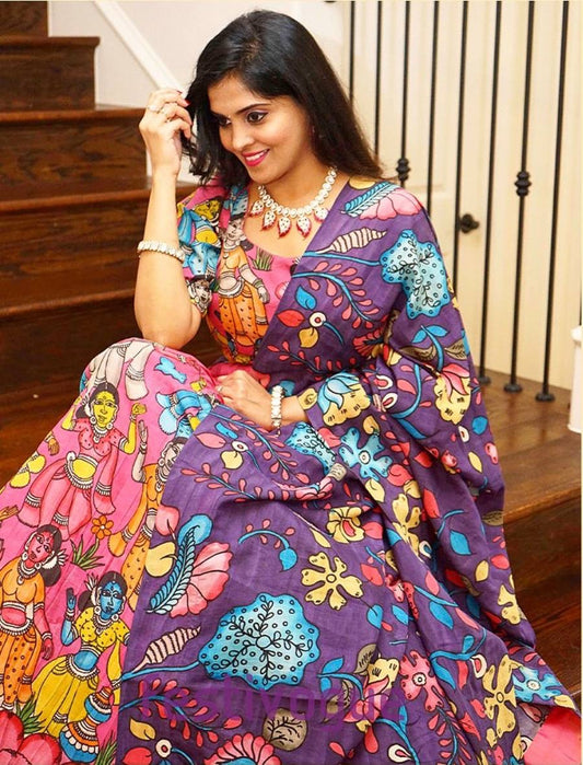 Shine Purple Wid Multi Kalamkari Print Lehenga Choli