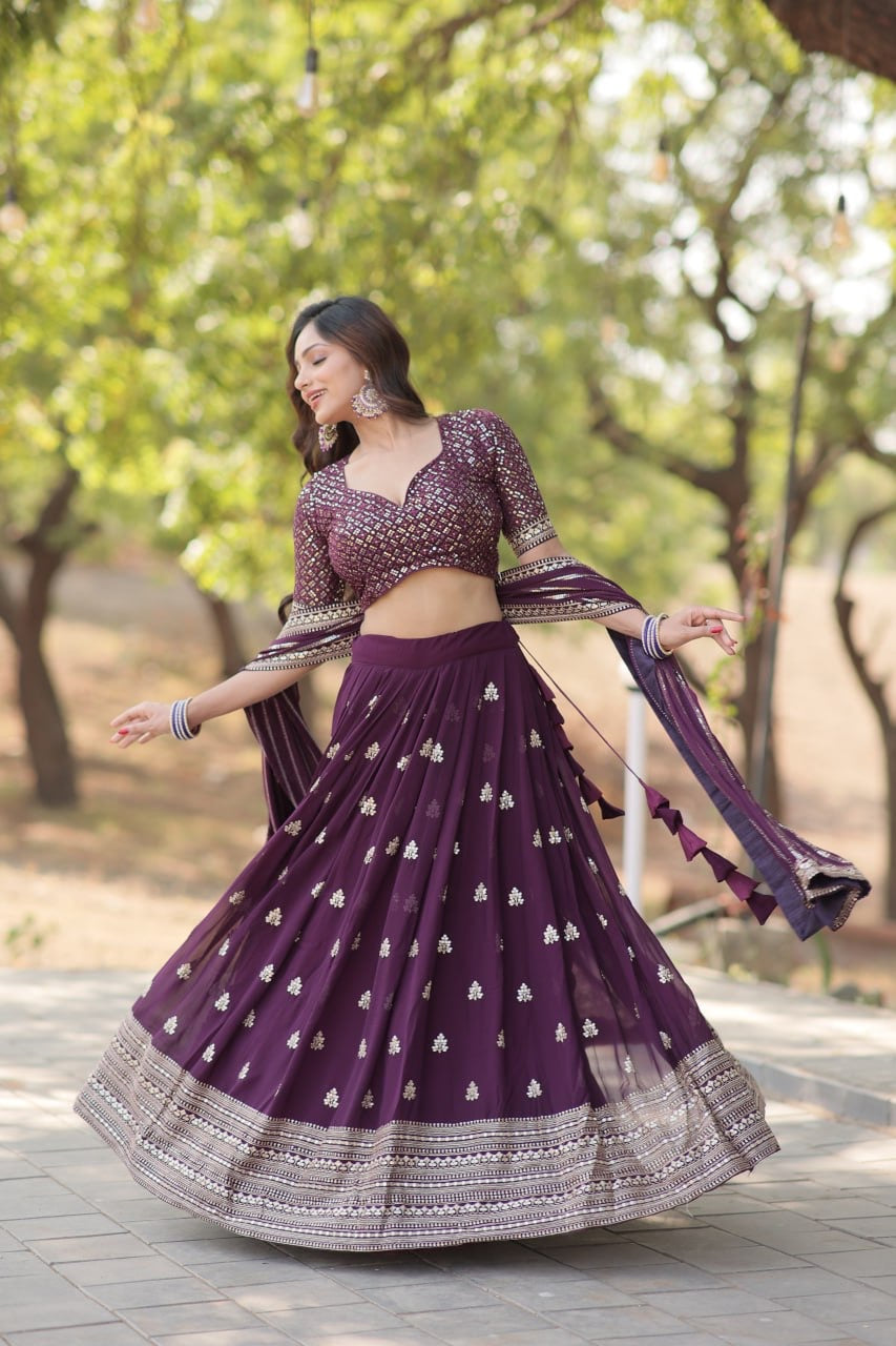 Functional Wedding & Party Designer Deep Purple Lehenga Choli