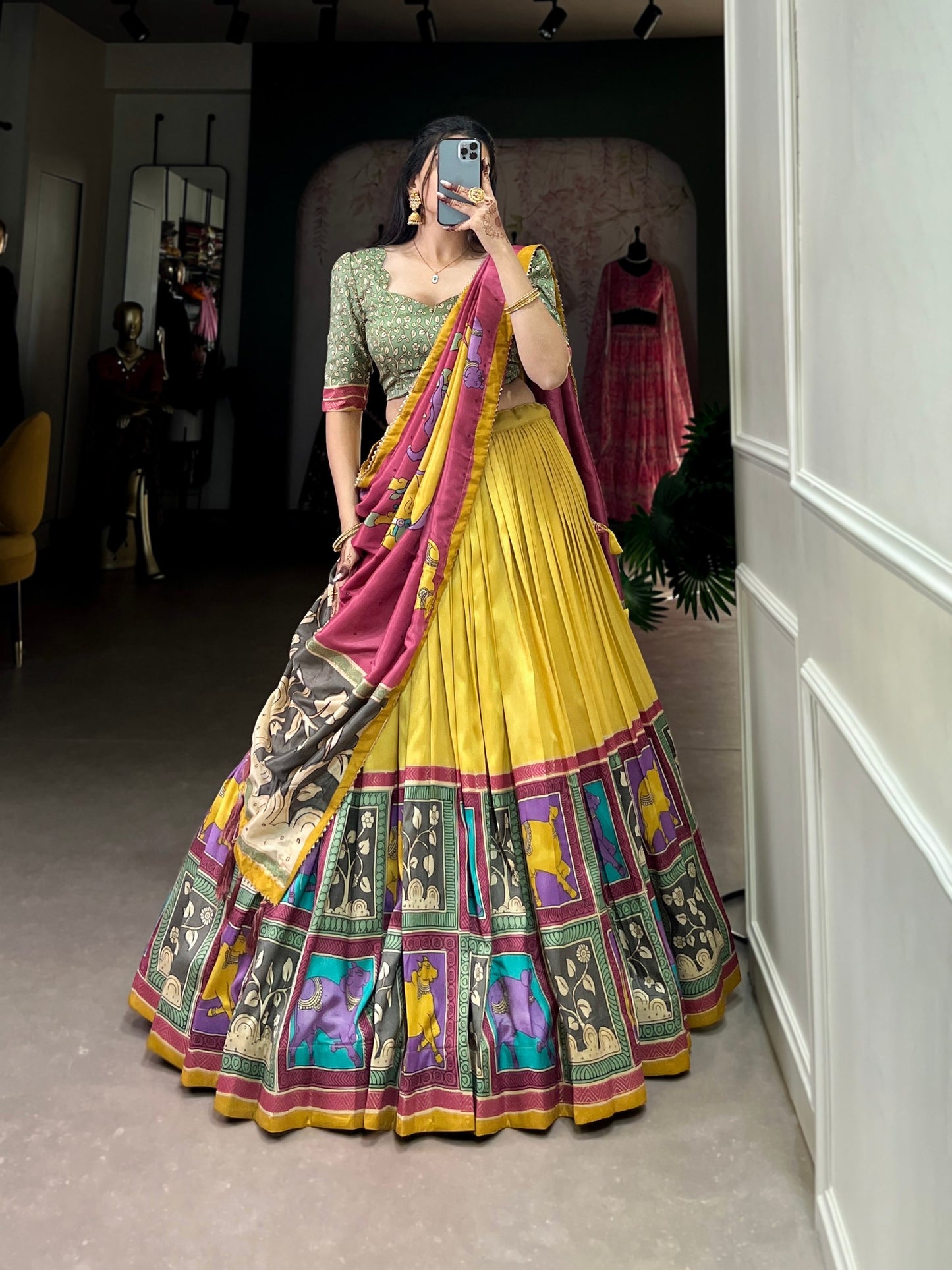 🌷 Shivtraa Lux Designer Art Kalamkari Worked Lehenga Choli 🌷