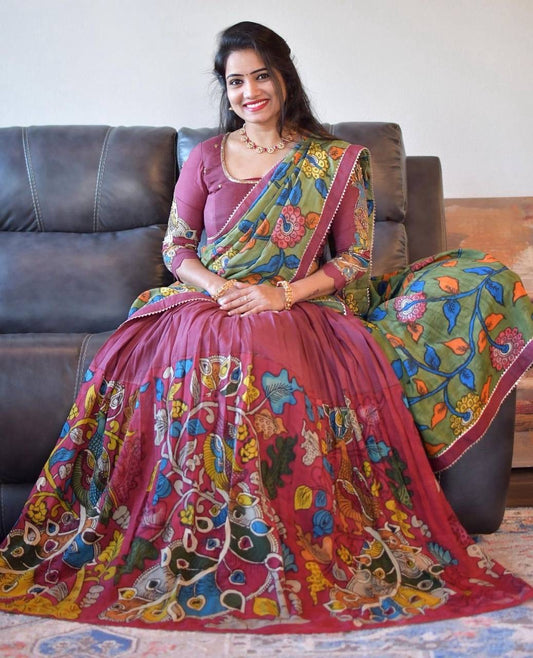 Magenta Multi Kalamkari Print Lehenga Choli