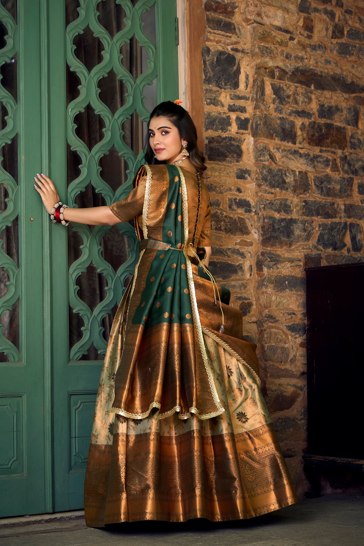 Elegant nd Simple Crafted Jacquard Silk Pattu Lehenga Choli For Celebration Season’s