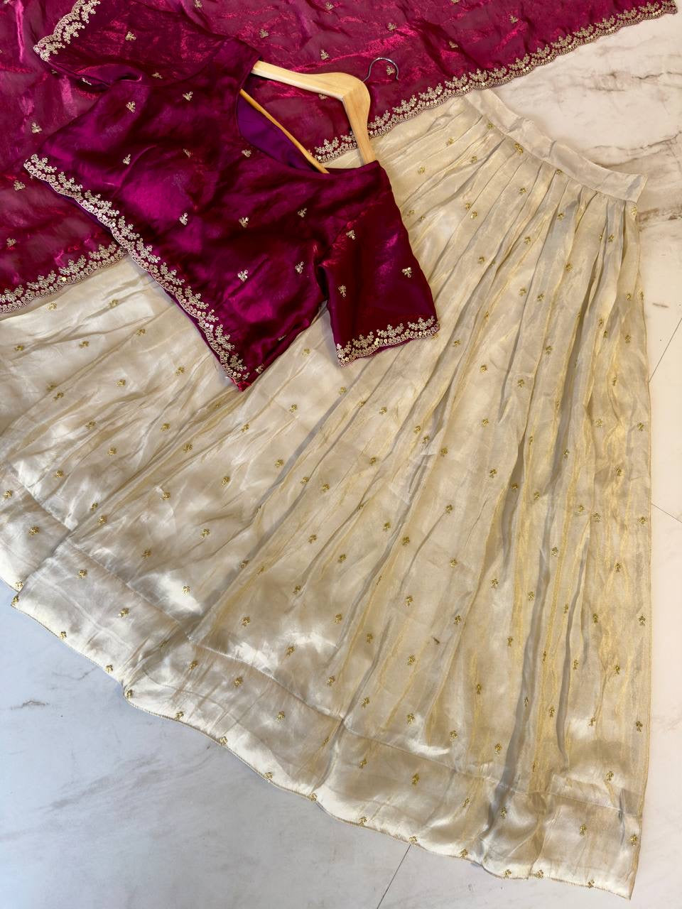 Shivtraa Designs Pvt Ltd has launched a new Tissue Silk Half Saree lehenga Choli in South Indian style