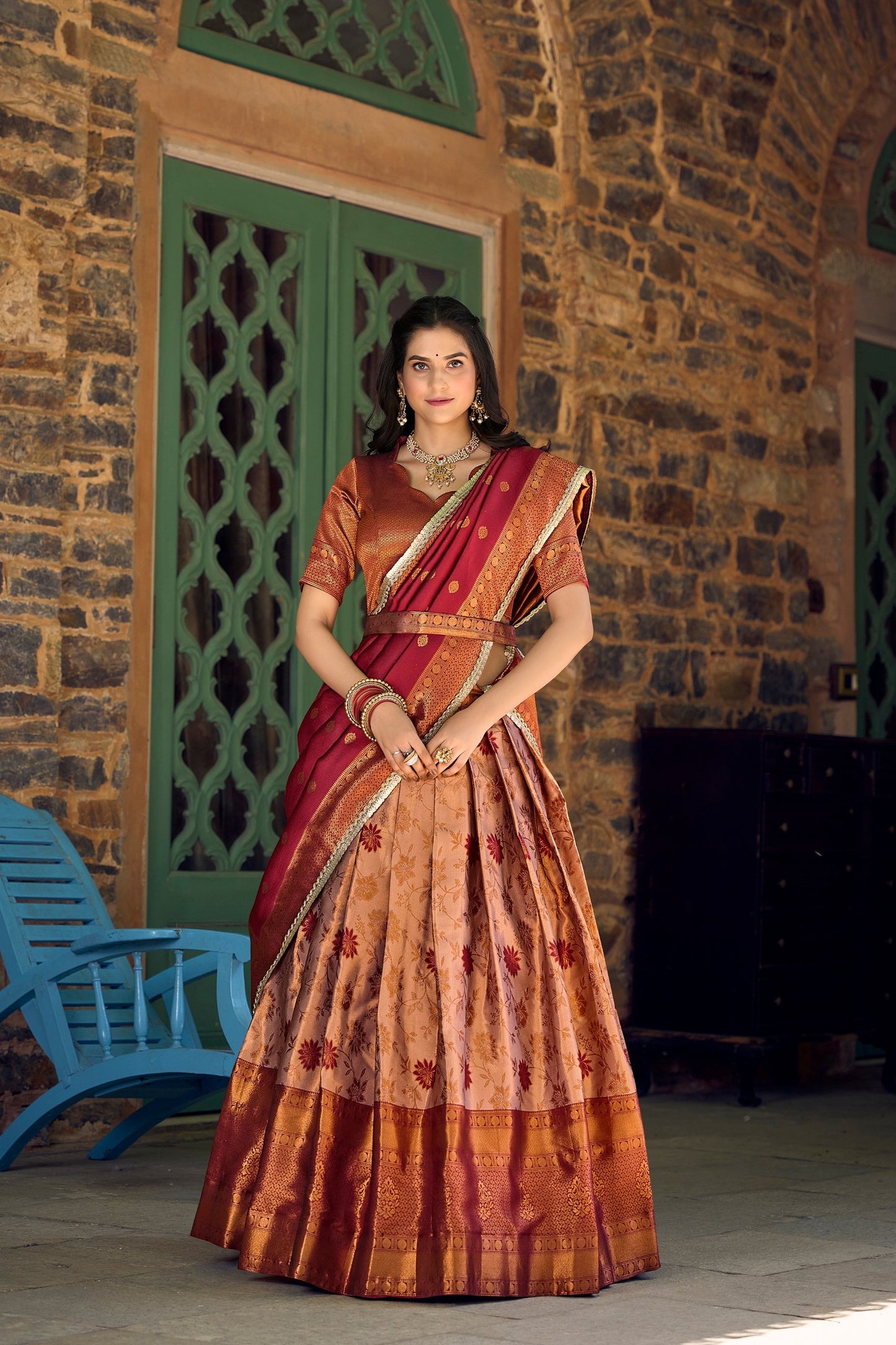 Elegant nd Simple Crafted Jacquard Silk Pattu Lehenga Choli For Celebration Season’s