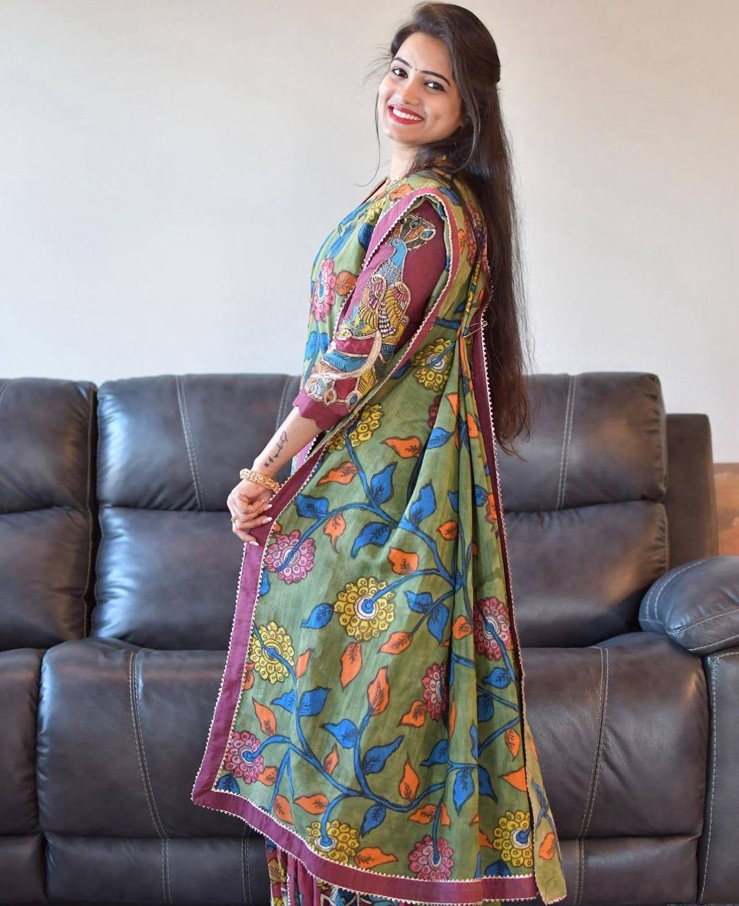 Magenta Multi Kalamkari Print Lehenga Choli