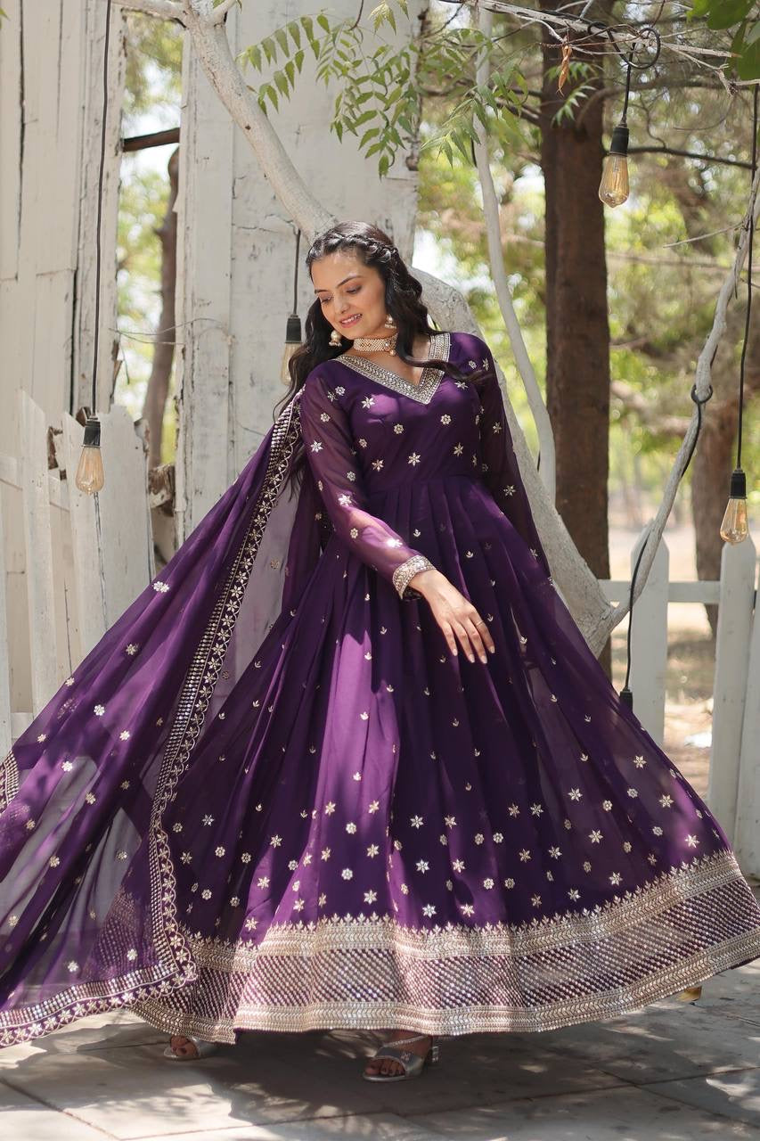 Modern Stylish Maroon & Purple Designer Anarkali Gown