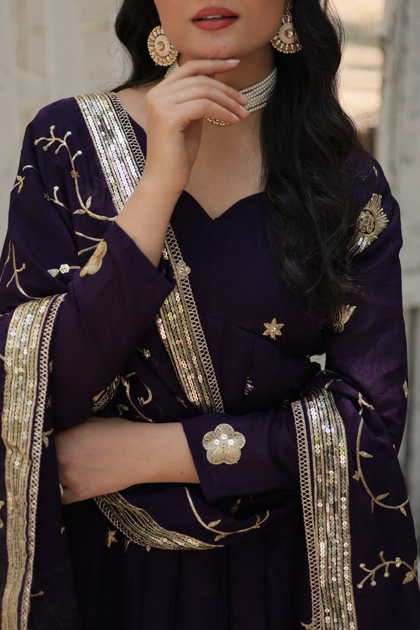 Modern Stylish Designer Worked Beige or Purple Two Gown with Rich Dupatta