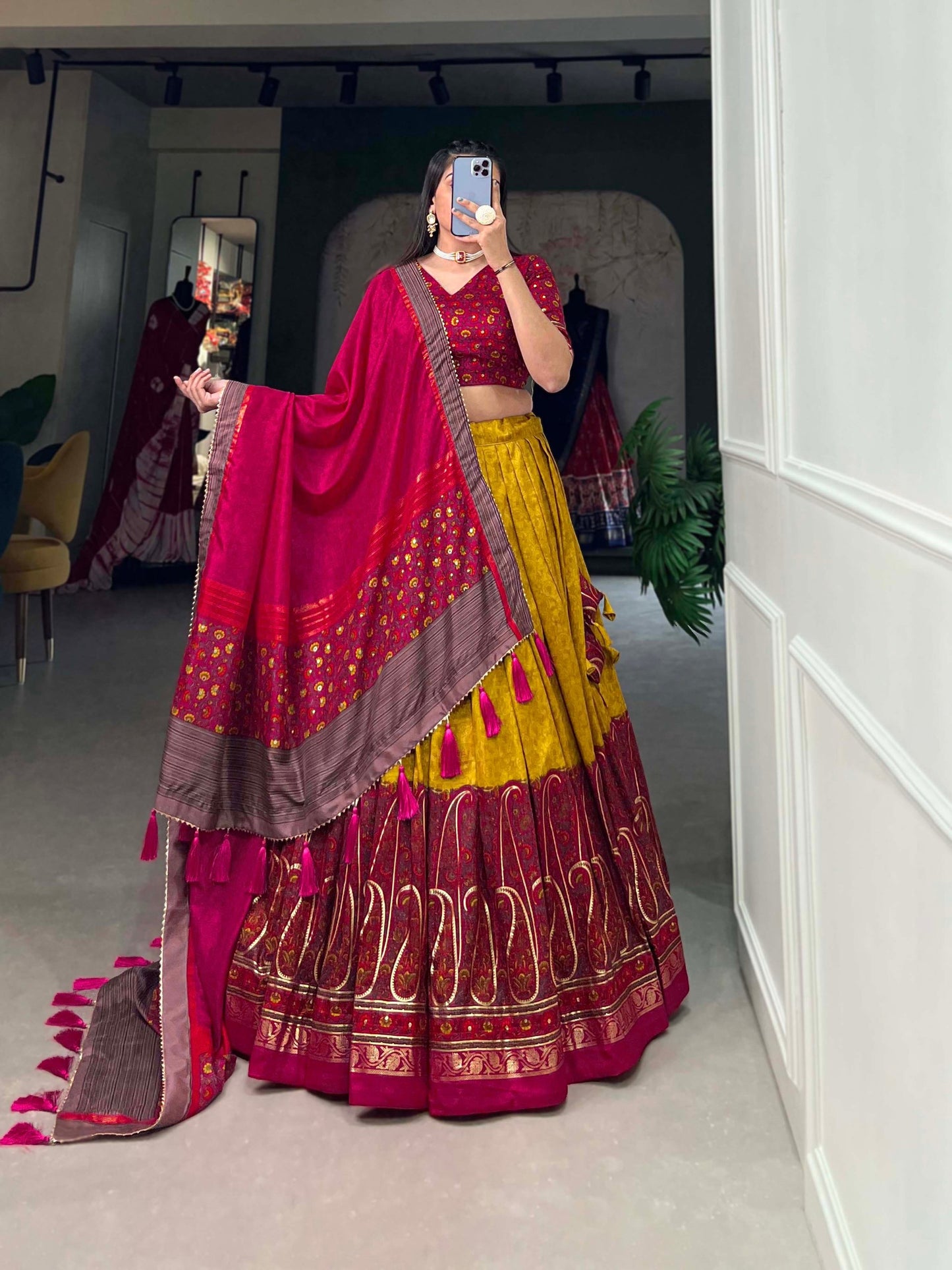 Elevate Your Ethnic Style Wid Tussar Silk Designer Lehenga Choli For Special Occasion