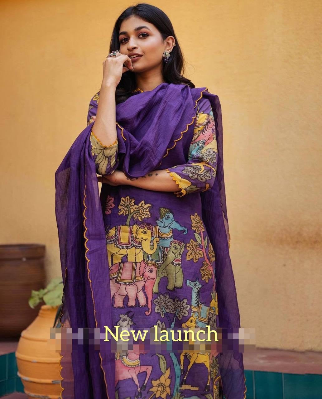 Purple Multi Kalamkari Print Stunning Festival Kurti 3 Piece Pair