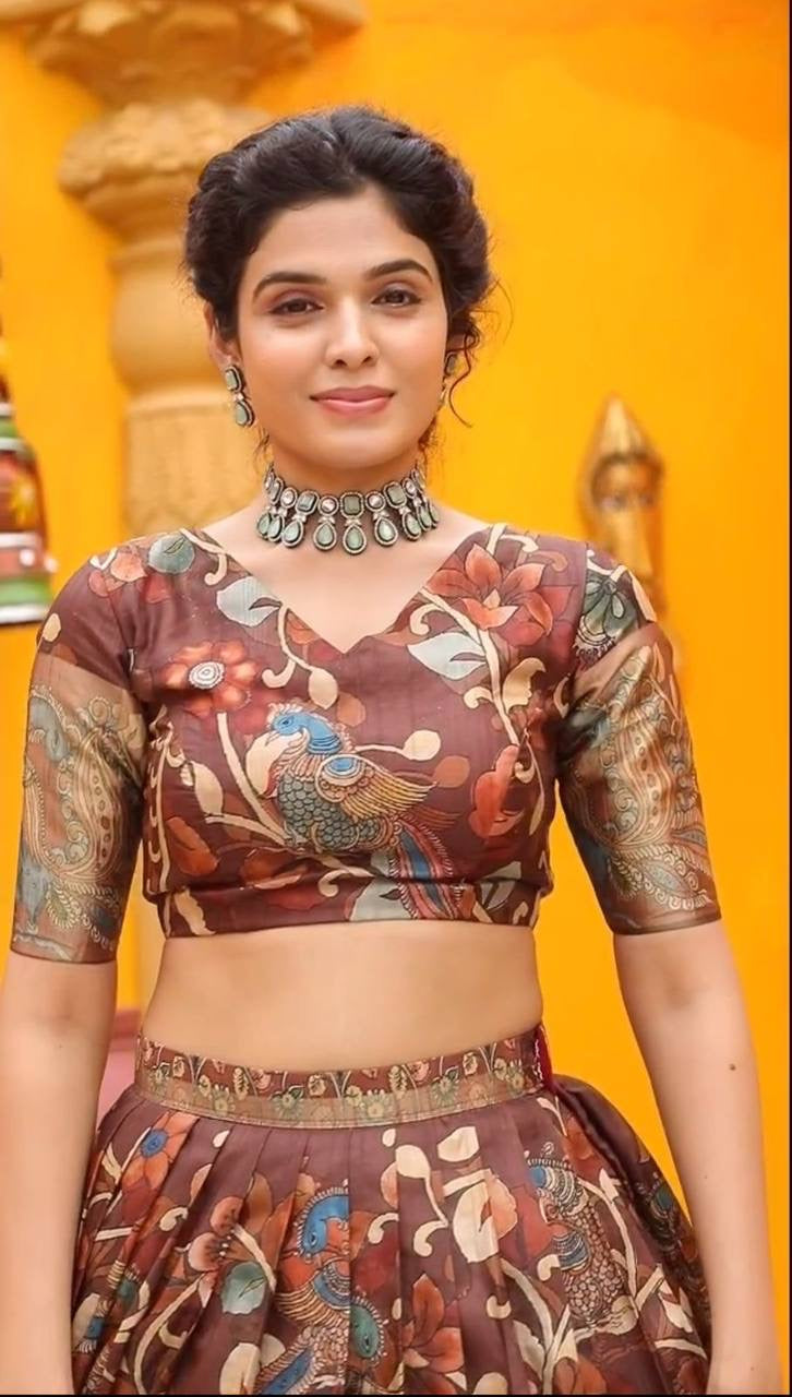 Chocolate Brown Wid Multi Kalamkari Print Lehenga Choli