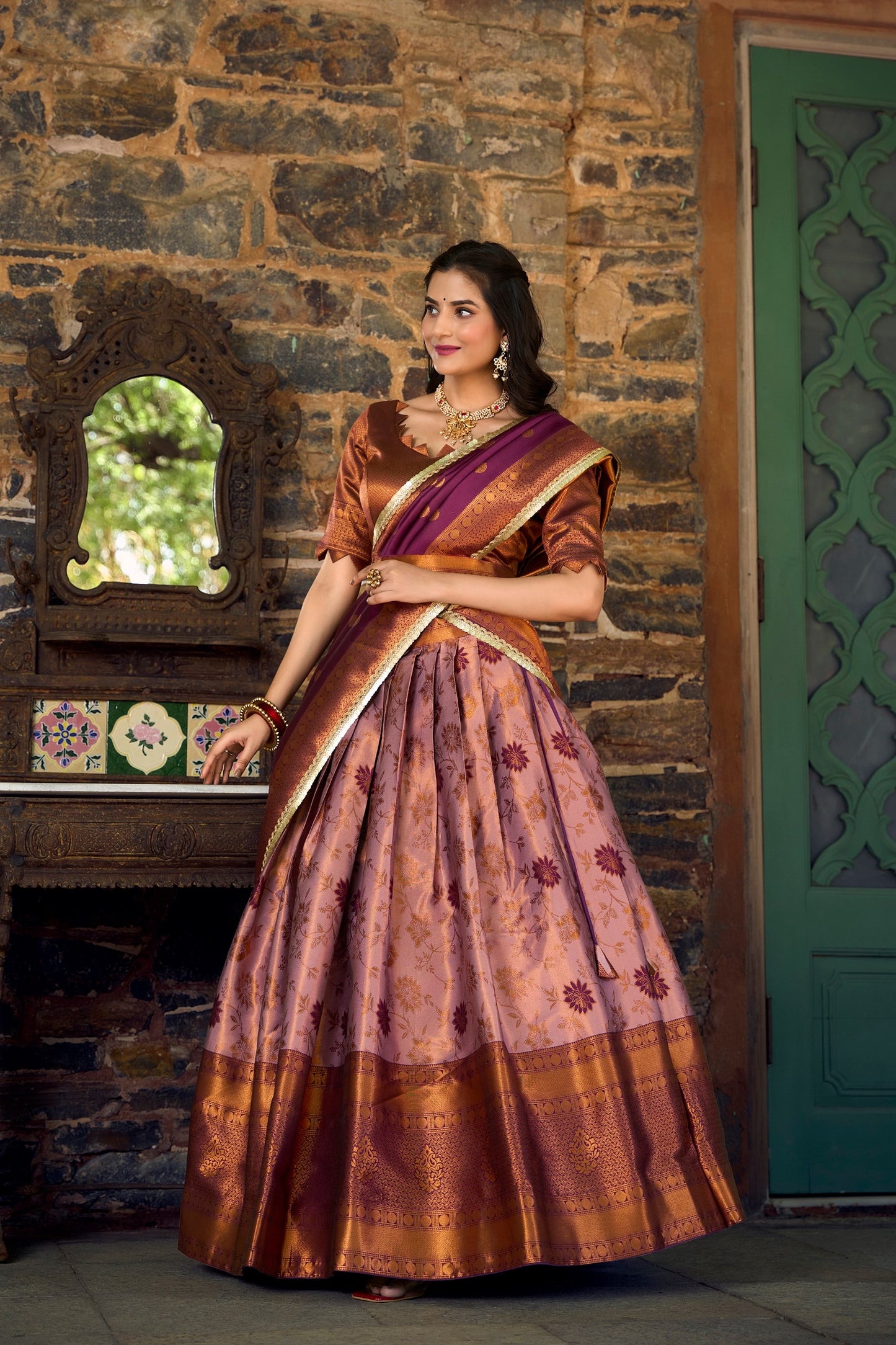 Elegant nd Simple Crafted Jacquard Silk Pattu Lehenga Choli For Celebration Season’s