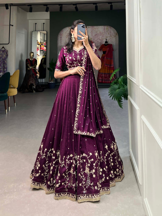 Wine Victoria Silk wid Sequins and Embroidered Worked Lehenga Choli