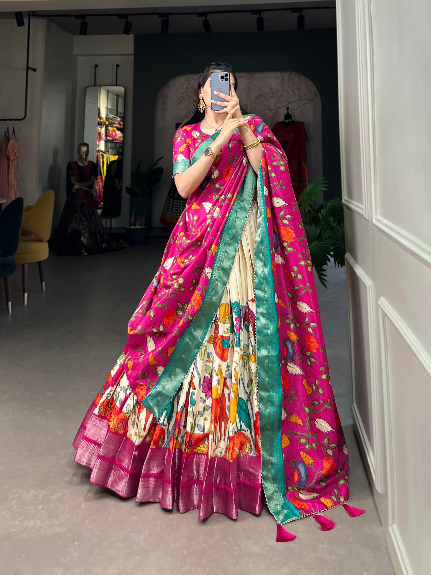 Akansha Kalamkari Dola Silk Charming Lehenga Choli