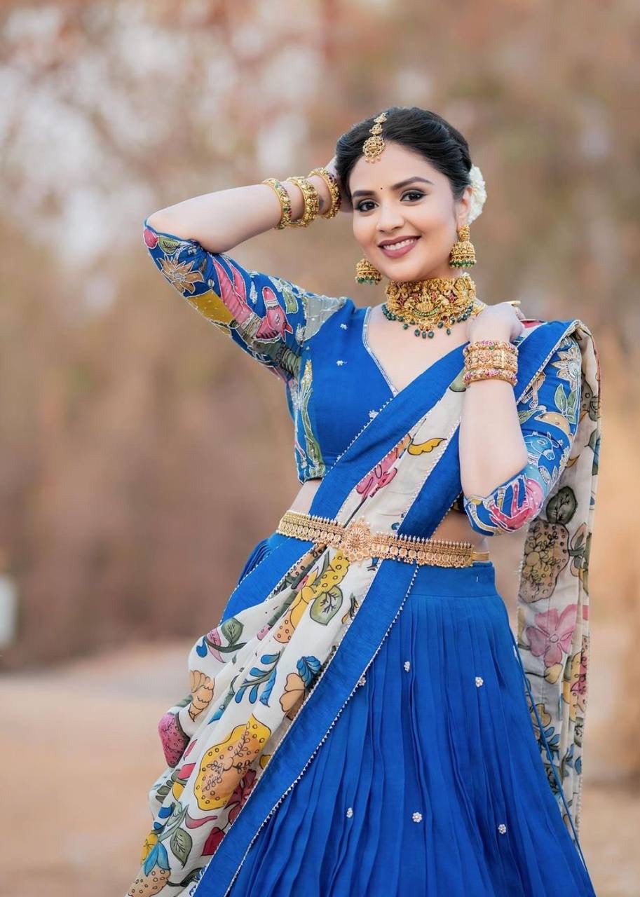 Royal Blue Wid Multi Kalamkari Print Lehenga Choli