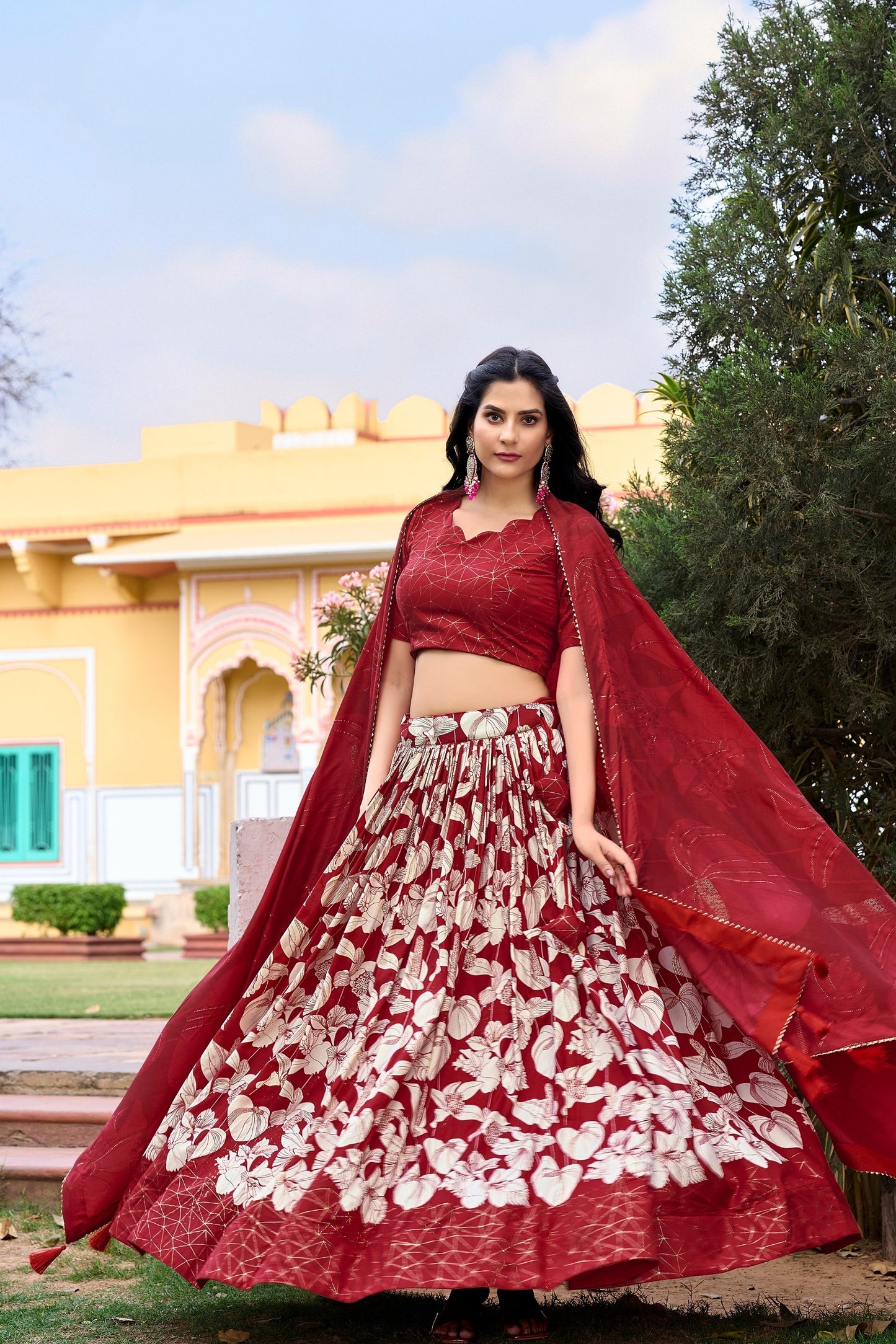 Ethnic Look Tussar Silk Printed Lehenga Choli for festive occasions