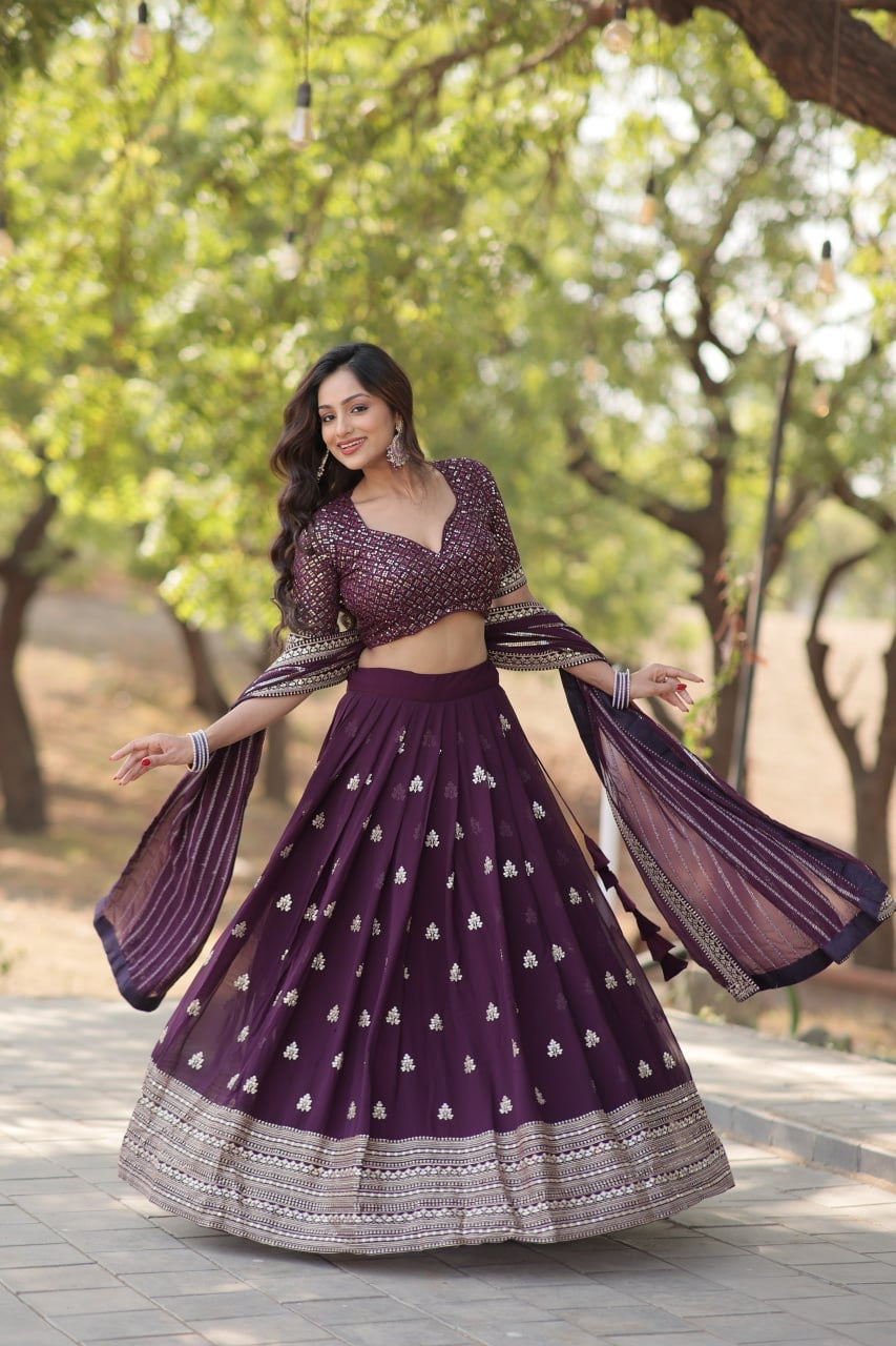 Functional Wedding & Party Designer Deep Purple Lehenga Choli