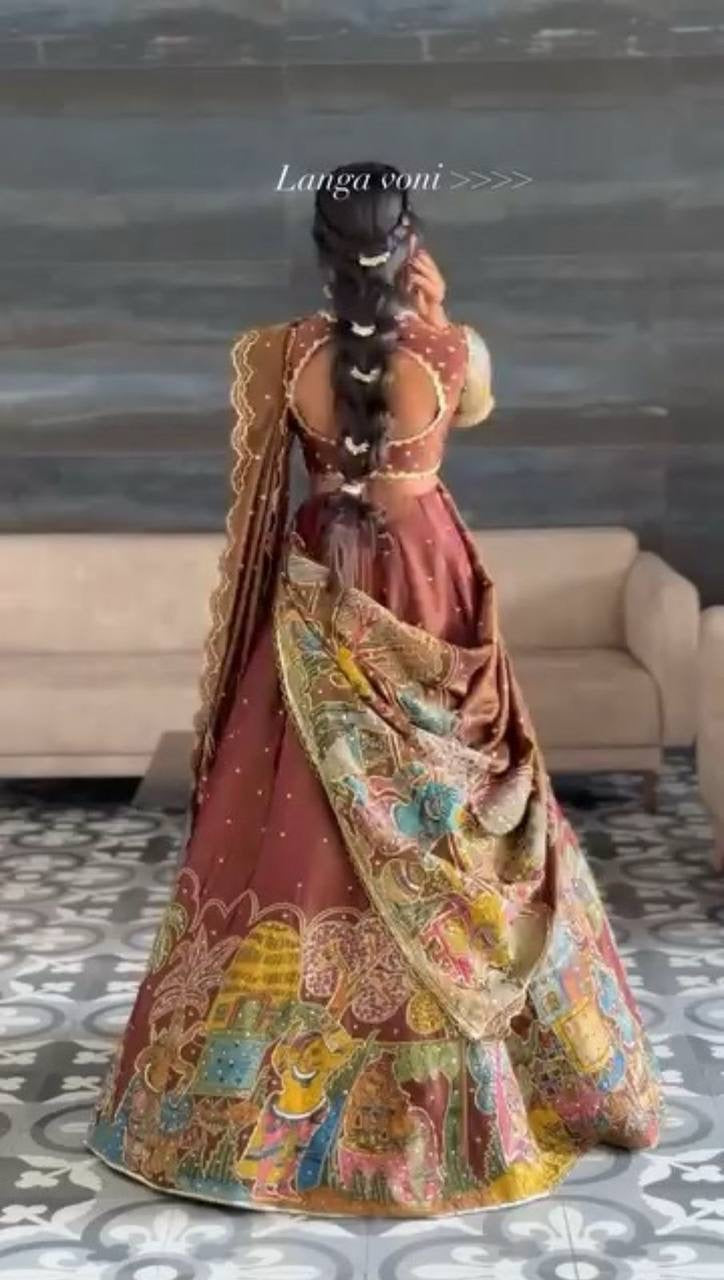 Brown Kalamkari Printed Worked Designer Premium Lehenga Choli Set