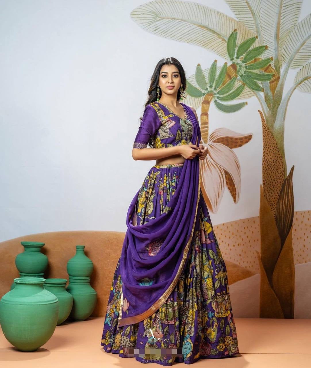 Shiny Purple Wid Multi Kalamkari Print Lehenga Choli